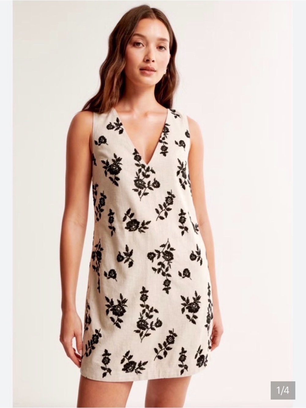Abercrombie & Fitch Linen Mini Dress with Black Floral Embroidery
